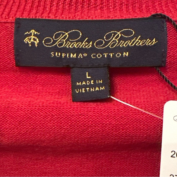 Brooks Brothers NWT Red Cotton V-Neck Sweater L 48” Preppy Classic Old Money - Picture 2 of 12
